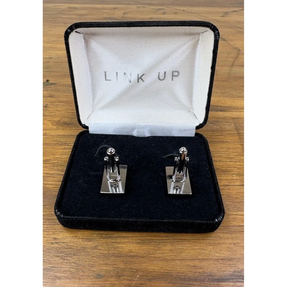 LINK UP Men's Cufflinks Purple Enamel Silver Tone Cage Grid Woven Boxed Vintage